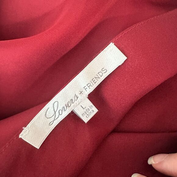 Revolve Lovers + Friends Deep Red Ruffled Flowy One-Sleeve Shoulder Blouse L - Picture 9 of 11
